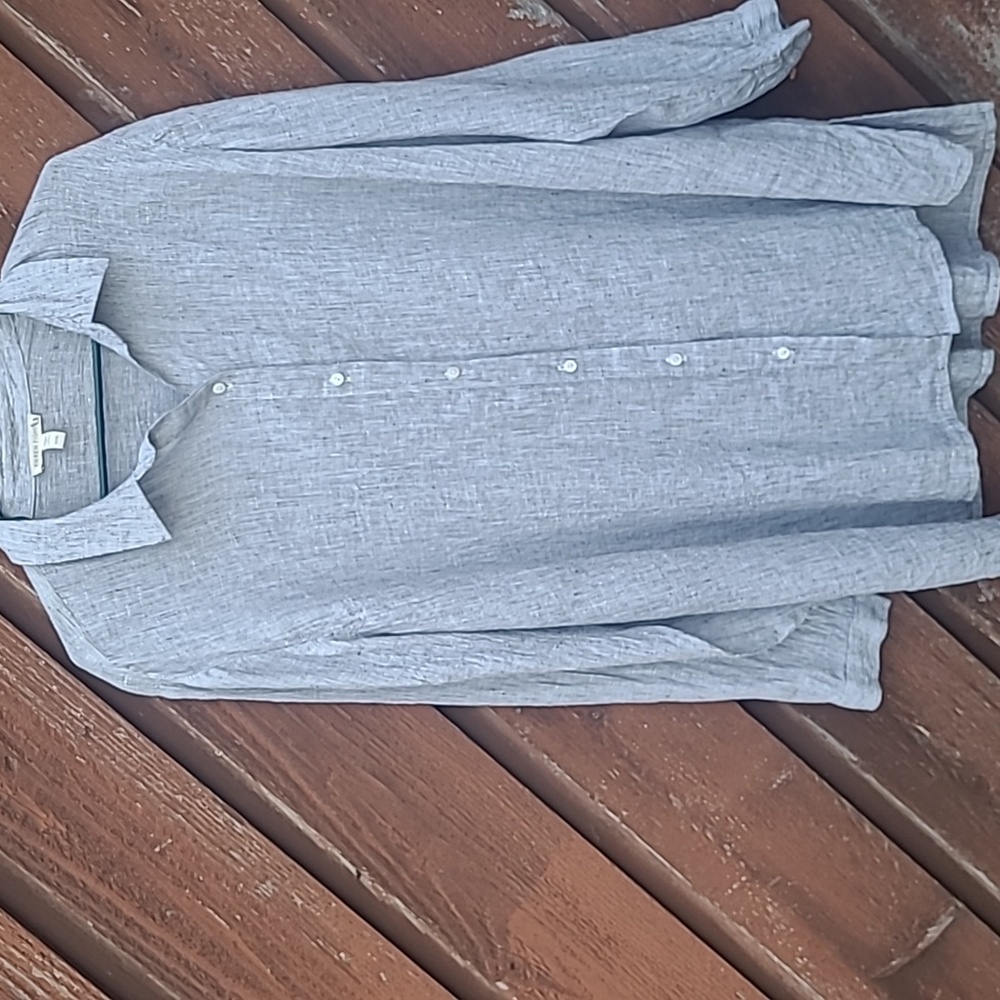 NWOT Eileen Fisher Striped Gray Organic Linen Top